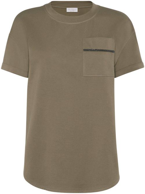 T-shirt in cotone kaki Brunello Cucinelli | M0T81FL900C9019